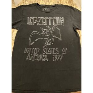Led Zeppelin 1977 Tour Rock Band T Shirt Size S Myth Gem Black T-Shirt Unisex